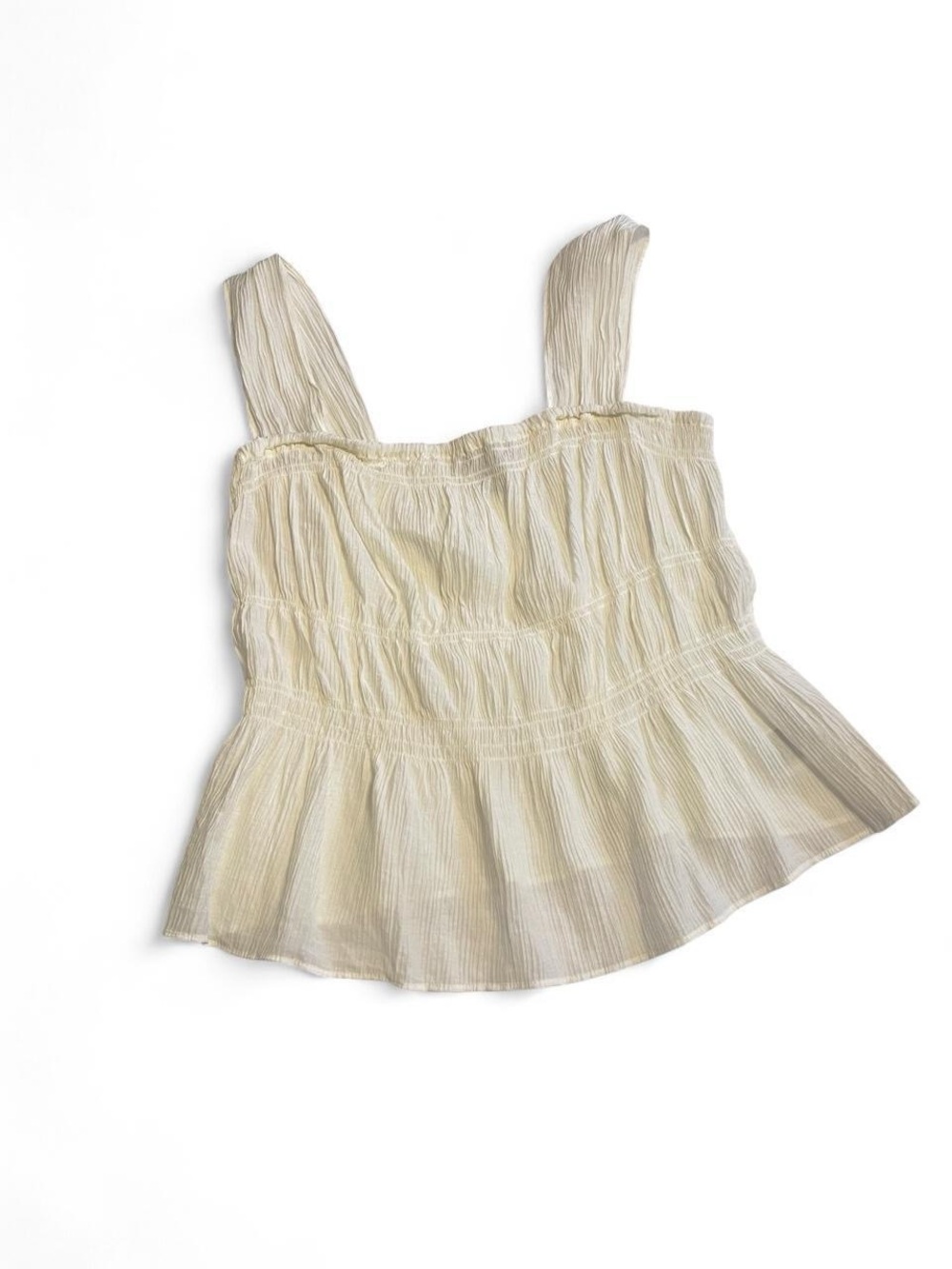 Light Cream Smocked Peplum Tank Top - Women